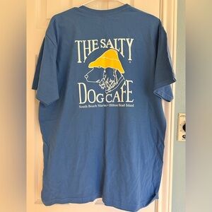 Vintage 90s Mens L Distressed Spell Out The Salty Dog Cafe T-Shirt Blue Cotton